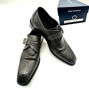 Paul Fredrick Italian Leather Monk Strap Dress‎ Shoes Black Textured 10M – & Box